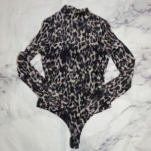 All Saints Elia Leopard Print Long Sleeve Bodysuit